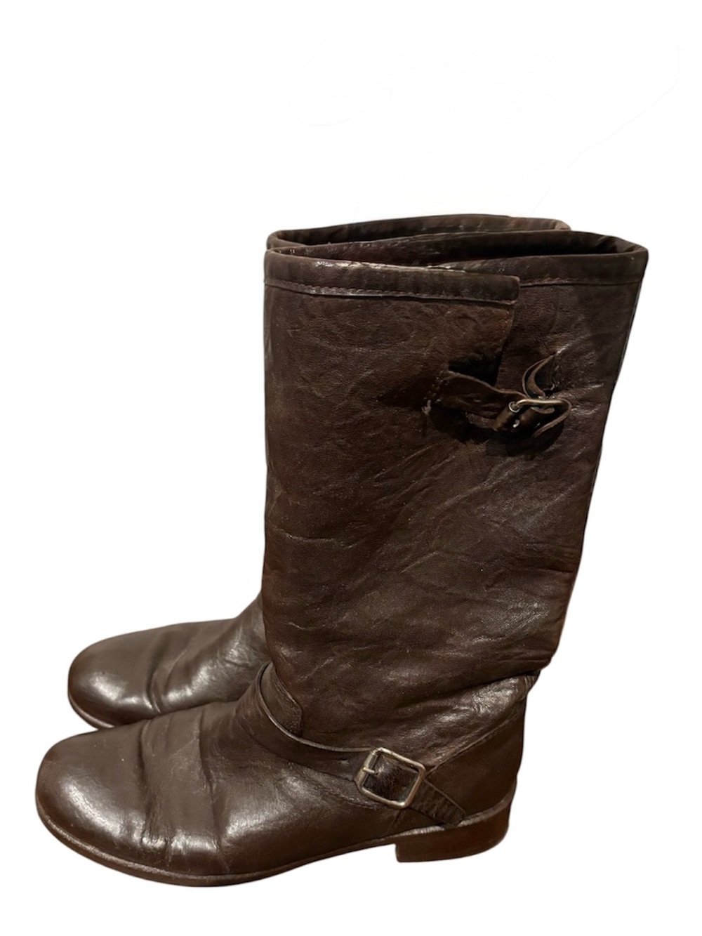 Brown Leather Mid-Calf Riding Boots With Real Fur Lining Made In Italy